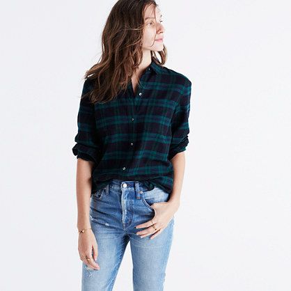 Size small-Classic Ex-Boyfriend Shirt in Dark Plaid Green Plaid Shirt Outfit, Plaid Flannel Shirt Outfit, Plaid Shirt Outfit, Green Flannel Shirt, Oversized Plaid Shirts, Plaid Shirt Outfits, Green Plaid Shirt, Madewell Shirts, Preppy Casual