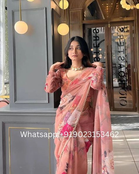 Price 1495/-❣️ whatsapp us on +919023153462✔️ Peach floral partywear Georgette saree #PeachSaree#FloralSaree#GeorgetteSaree#DesignerSaree#EthnicWear#FashionSaree#ElegantSaree#IndianFashion#TraditionalSaree#FestiveSaree Peach Saree, Georgette Saree, Georgette Sarees, Ethnic Wear, New Beginnings, Blossom, Saree, Boutique, Floral