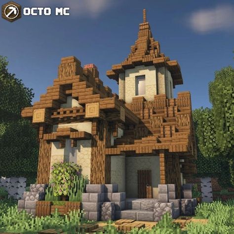 House With Tower Minecraft, Minecraft Calcite Build, Rustic Minecraft House, Sandstone House, Vila Medieval, Minecraft Building Ideas, Minecraft Village, Minecraft House Plans, Minecraft Farm