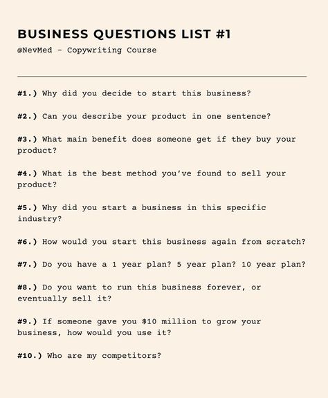 Business Questions to Ask Yourself (#1 of 10) Questions For Entrepreneurs, Questions For Small Business Owners, Business Plan Questions, Questions For Business Owners, Business Questions Entrepreneur, Ask For Reviews For Business, Questions To Ask When Starting A Business, Couple Business Ideas, Entrepreneur Questions