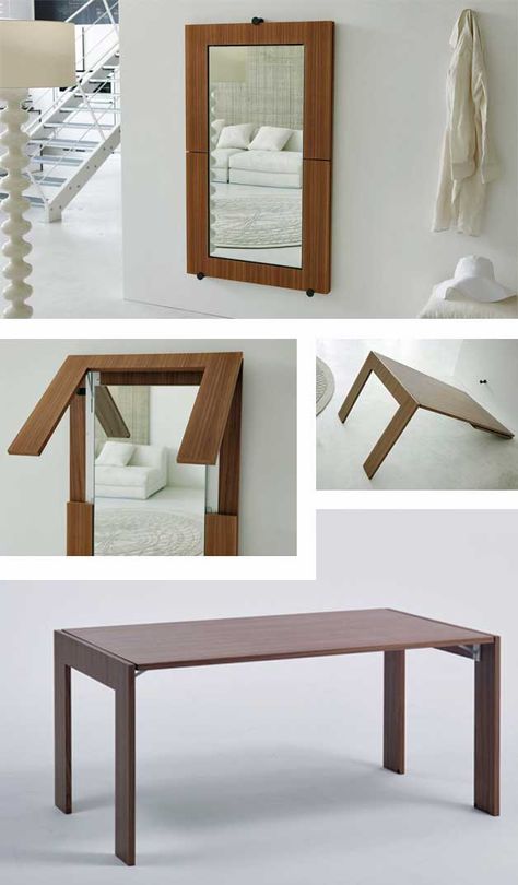 Mirrors and small homes - Creative ideas - GoDownsize.com Dining Table Small Space, Diy Furniture Cheap, Transforming Furniture, Convertible Furniture, Multipurpose Furniture, Table For Small Space, Diy Furniture Renovation, Small Homes, Furniture Renovation