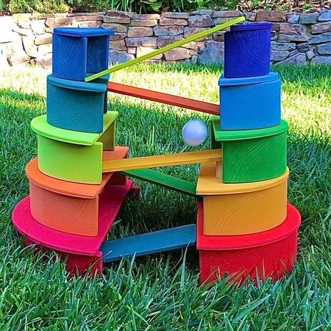 Rainbow Stacker Ideas, Grimms Ball Run, Grimms Rainbow Ideas, Wood Toys Diy, Grimms Rainbow, Grimm's Toys, Rainbow Activities, Montessori Playroom, Rainbow Blocks