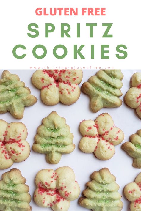 Gluten Free Spritz Cookies, Buttery Spritz Cookies, Festive Holiday Desserts, Spritz Cookie Recipe, Gluten Free Christmas Cookies, Gluten Free Holiday, Gluten Dairy Free, Cookies Gluten Free, Gluten Free Christmas