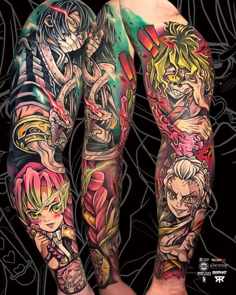 Anime Tattoo Sleeve Ideas For Men, Demon Slayer Leg Tattoo, Demon Slayer Tattoo Sleeve, Demon Slayer Tattoo Design, Demonslayer Tattoo, Anime Sleeves, Anime Sleeve Tattoo, Demon Slayer Tattoos, Anime Sleeve