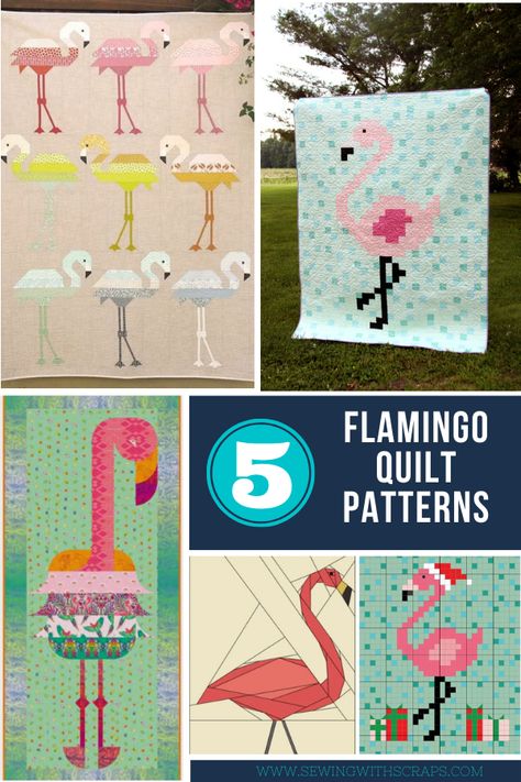 5 Flamingo Quilt Patterns and Bonus Pillow - Sewing With Scraps Flamingo Quilt Block, Flamingo Pattern Printable, Flamingo Quilts Ideas, Flamingo Quilt Pattern, Flamingo Quilt Pattern Free, Flamingo Quilts, Sewing With Scraps, Flamingo Quilt, Beginner Quilt Patterns Free