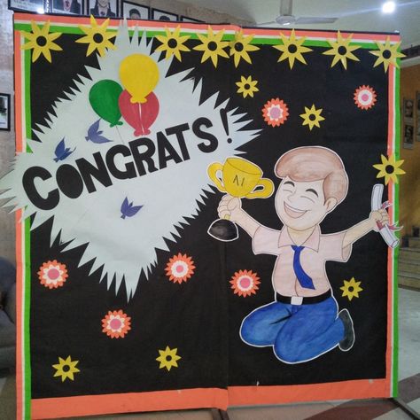 Congratulations Board Ideas, Graduation Day Board Decoration, Result Day Decoration Ideas In School, Result Day Board Decoration Ideas, Diy Father's Day Decorations, School Decorations Diy, Class Board Decoration, Notice Board Decoration, Soft Board Decoration