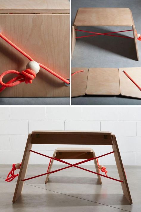 Flat Pack Design, Collapsible Furniture, Flatpack Furniture, Portable Furniture, Floor Desk, Foldable Stool, Foldable Furniture, Bench Design, Mini Furniture