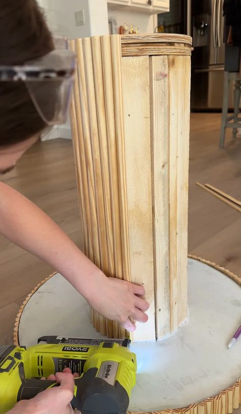 DIY Fluted Side Table | Designing Parkside Diy Pedestal Table, Fluted Side Table, Fluted Pedestal, Diy Pedestal, Wedding Signs Diy, Snow Flakes Diy, Side Table Design, Snow Flakes, Entry Table