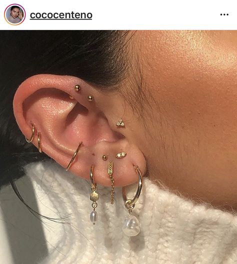 Girl With The Pearl Earring, Ear Stacks, Ear Peircings, Cool Ear Piercings, Pretty Ear Piercings, Cute Ear Piercings, Ear Style, Cute Piercings, Jewelry Tattoo