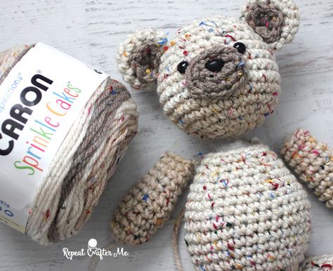 Caron Sprinkle Cakes Patterns Crochet, Sprinkle Cakes, Crochet Birthday, Crochet Hobby, Caron Cakes, Cotton Cake, Repeat Crafter Me, Birthday Bear, Crochet Bear Patterns