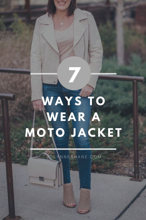 White Moto Jacket Outfit Winter, How To Style A Leather Moto Jacket, How To Style A Motorcycle Jacket, What To Wear With Moto Jacket, Outfits With Moto Jacket, Ivory Moto Jacket Outfit, Grey Moto Jacket Outfit, Leather Jacket Outfit Over 50, Navy Moto Jacket Outfits