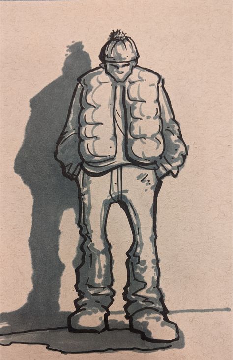 Puffer Jacket Drawing Reference, Men Torso Drawing, Puffer Jacket Reference, Puffy Jacket Drawing, Big Jacket Drawing, Puffer Jacket Drawing, How To Draw Puffer Jacket, Puff Jacket Drawing, Puffer Jacket Art