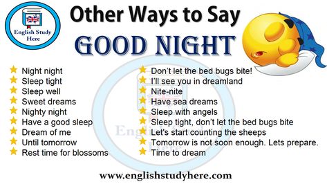 Other Way To Say Good Night, Other Ways To Say Good Night, How To Say Good Night In Different Ways, Myday Stories Ideas, Other Words For Good, Way To Say Good Night, Ways To Say Goodnight, Words For Good, English Collocations