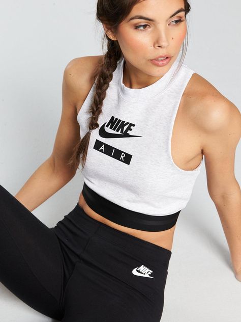 Nike Sportswear Air Crop Top - White | very.co.uk Nike Outfits For Women, Nike Crop Top, Women Crop Top, Athletic Crop Top, Outfits For Women, Sporty Outfits, Running Tops, Nike Outfits, White Crop Top