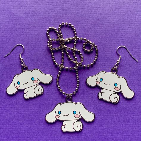 #cinnamoroll #sanrio #sanriocore #jewellery #kidcore #necklace #earrings #etsy #depop Sanrio World, Kidcore Necklace, Cinnamoroll Sanrio, Frida Kahlo Style, Hello Kitty Earrings, Grunge Jewelry, Kawaii Things, Cute Animal Drawings Kawaii, Kids Earrings