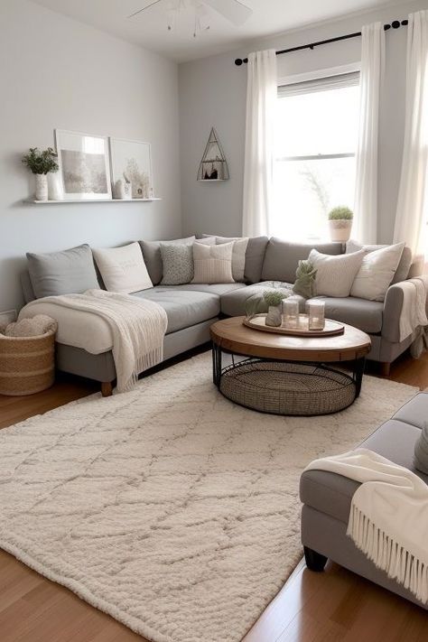 Tan And Grey Living Room, Grey Couch Living Room Ideas Cozy, Room Apartment Ideas, Living Room Apartment Ideas, Grey Apartment, Living Pequeños, Minimalist Living Room Ideas, Cute Living Room, Cozy Living Room Design