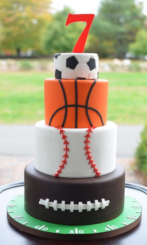 23+ Wonderful Image of Sports Birthday Cakes . Sports Birthday Cakes All Star Sports Themed Birthday Cake But A Dream Custom Cakes  #BirthdayCakePictures Soccer And Baseball Cake, Baseball Basketball Cake, Football Baseball Cake, All Star Birthday Cake, Sport Cakes For Boys, Sports Birthday Cakes, Birthday Cake Pinterest, Sport Birthday, Birthday Cupcakes Boy