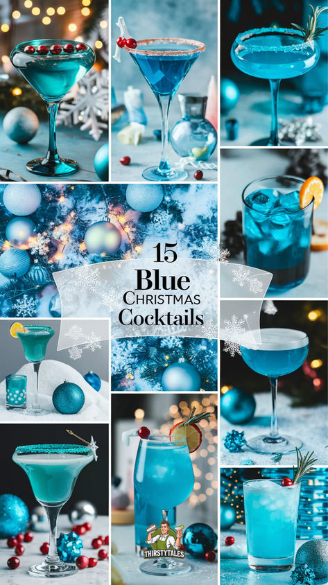 "Discover the 15 Best Blue Christmas Cocktails to elevate your holiday celebrations! From Blue Curacao Christmas Drinks to refreshing Blue Spirulina Cocktails, these festive recipes are perfect for winter gatherings. Explore our collection of Winter Themed Alcoholic Drinks and indulge in Ice Themed Cocktails that capture the magic of the season. Whether you're enjoying a cozy night in or celebrating a snow day, these Blue Winter Drinks and Blue Cacao Drinks Cocktail Recipes are sure to impress!" Color Party Ideas For Adults Blue, Blue Non Alcoholic Drinks, Themed Alcoholic Drinks, Winter Cocktail Drinks, Christmas Party Drinks Alcohol, Blue Alcoholic Drinks, Galaxy Cocktail, Fun Christmas Cocktails, Fun Christmas Drinks