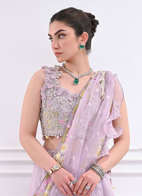 Lavender Lehenga Jewellery, Lavender Lengha, Bridal Skin Care Routine, Lavender Lehenga, Bridal Skin, Bridal Skin Care, Farah Talib Aziz, Lavender Gown, Lehenga Jewellery