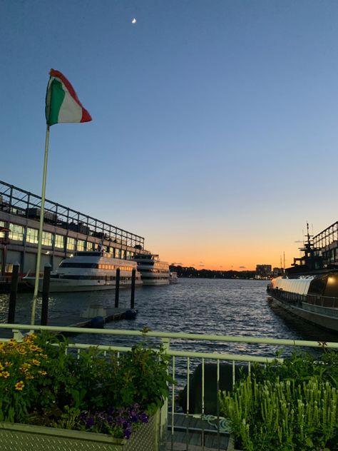 Boats sunset waterfront moon Chelsea piers New York City Chelsea Piers Nyc, Tom Aesthetic, Nyc Sunset, High School Kids, Nyc Life, Summer 22, Nyc Trip, Staten Island, Fresh Start