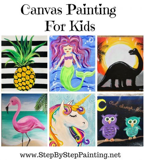 Sip And Paint Ideas For Kids, Guided Painting For Kids, Kids Acrylic Painting Ideas, Kids Painting Ideas On Canvas, Kids Acrylic Painting, Kids Paint Night, Canvas Painting For Kids, Canvas Painting Ideas For Kids, Kids Painting Ideas