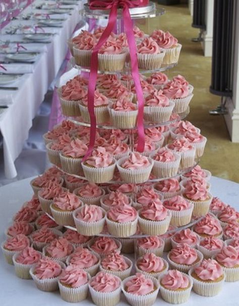 Bridal Shower Pink Wedding Cupcakes, Cupcake Tier, Big Cupcake, Cupcake Tower Wedding, Pretty Cupcakes, Pink Wedding Theme, Giant Cupcakes, Cupcake Tower, Wedding Cakes With Cupcakes