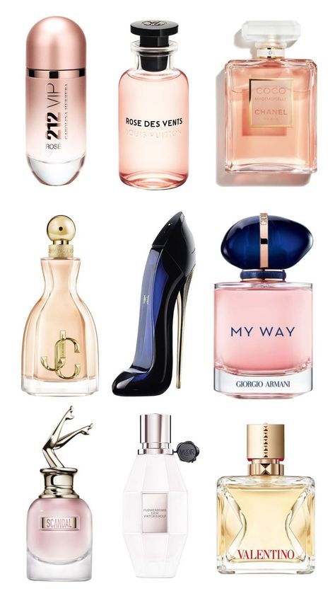 Images of 9 perfumes from left to right:
1. Caroline Herrera VIP 212 Rose
2. LV Rose des Vents
3. Chanel Coco Mademoiselle
4. Jimmy Choo I want Choo
5. Carolina Herrera Good Girl
6. Giorgio Armani My Way
7. GPG Scandal A paris
8. Viktor and Rolf Flowerbomb Dew
9. Valentino Voce viva Viktor And Rolf Flowerbomb, Jimmy Choo I Want Choo, Perfume For Women Top 10, Caroline Herrera, Armani My Way, Jimmy Choo Perfume, Viktor And Rolf, Carolina Herrera Perfume, Perfume Quotes