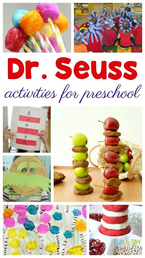 20+ Dr. Seuss Activities for Preschool Kids Dr. Suess, Dr Seuss Preschool Activities, Dr Seuss Abc, Sensory Science, Dr Seuss Preschool, Dr Seuss Activities, Dr Seuss Crafts, Planning Sheet, Seuss Crafts