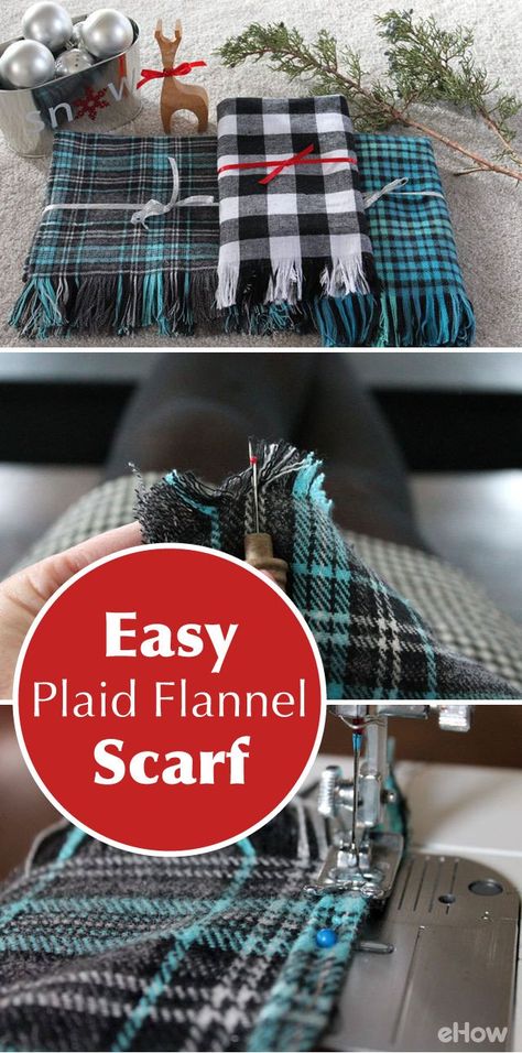 Make these easy plaid flannel scarf as a gift in NO TIME and for almost nothing! Ideas For Flannel Fabric, Flannel Scarf Pattern, No Sew Flannel Scarf, Sew Flannel Scarf, Sew Scarf Diy, Flannel Poncho Diy, Diy Scarves No Sew, Flannel Fabric Projects Diy, Flannel Diy Projects