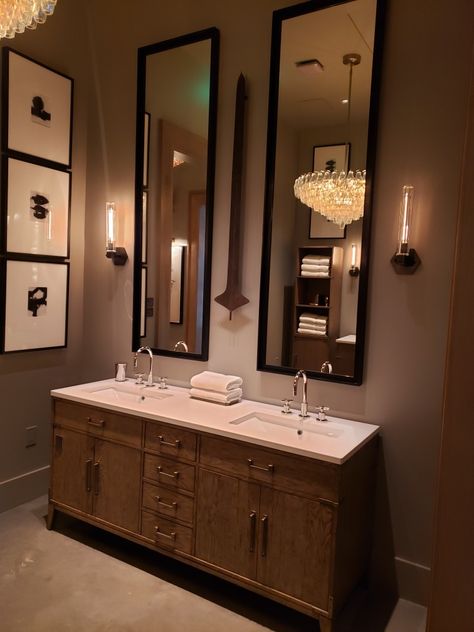 Masculine Vanity Bathroom, Restoration Hardware Basement, Master Bedrooms Restoration Hardware, Rh Bathroom Restoration Hardware, Restoration Hardware Mirrors, Restoration Hardware Beach House, Restoration Hardware Bathroom Ideas, Rh Bathroom Ideas, Restoration Hardware Entryway