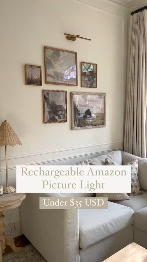 Picture Light In Hallway, Picture Lamp Wall, Small Gallery Decor Ideas, Picture Light Over Tv, Above Picture Lighting, Picture Light Above Tv, Picture Light Above Bed, Picture Light Above Mirror, Wireless Picture Lights