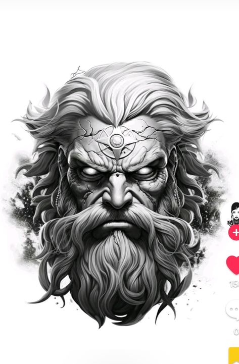 Poseidon Tattoo Design, Zeus Design, Berserk Tattoo, Hades Tattoo, Viking Warrior Tattoos, Greek God Tattoo, Viking Tattoo Sleeve, Poseidon Tattoo, Zeus Tattoo