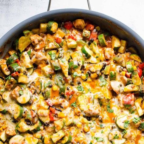 Tex Mex Chicken and Zucchini Skillet — The Yellowbird Foodshed Spring Mix Salad Recipes, Chicken Zucchini Recipes, Braised Lamb Shanks Recipe, Pot Roast Seasoning, Chicken And Zucchini, Lamb Shank Recipe, Tex Mex Chicken, Spring Mix Salad, Wheat Pancakes