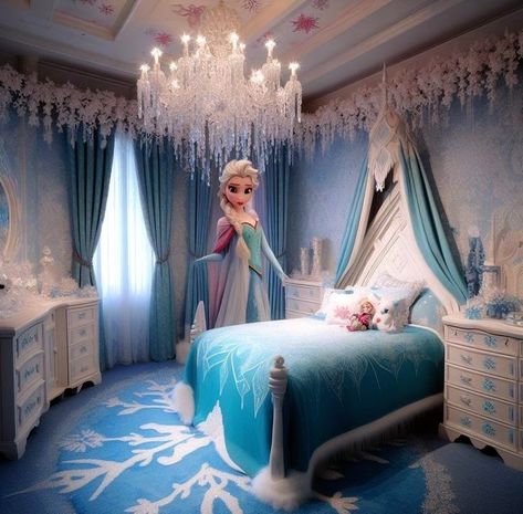 Elsa's Bedroom Frozen, Frozen Nightstand, Froozen Bed Room With Double Bed, Frozen Theme Room Walmart, Frozen Mural Bedrooms, Bunk Bed Rooms, Home Doctor, Cool Beds, Dream House Interior