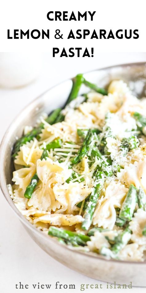 Pasta Protein, Asparagus Pasta Recipes, Lemon Asparagus Pasta, Pasta With Asparagus, Lemon Pasta Recipes, Spring Pasta, Creamy Asparagus, Protein Recipe, Lemon Asparagus