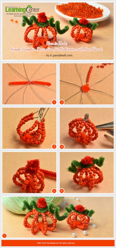 How to Make Simple Pumpkin Decoration for Halloween with Seed Beads Beaded Pumpkin, Panda Hall, Decoration For Halloween, Halloween Tutorial, Duo Beads, Halloween Beads, Beads Work, Bead Projects, Thanksgiving Crafts