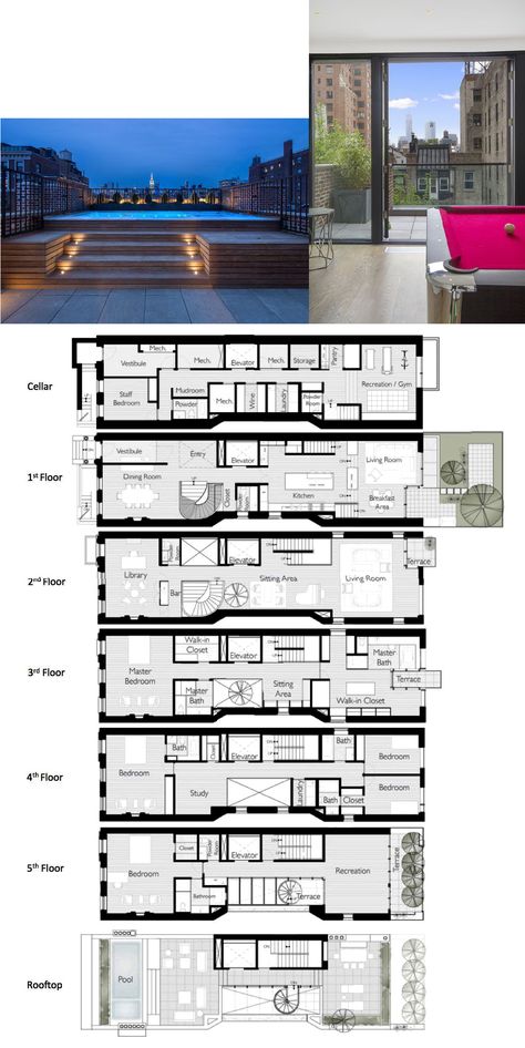 Luxury Townhouse Floor Plans, Penthouse Plans Layout, Penthouse Layout, Modern Village, Home Architecture Styles, Old House Design, Double Storey House Plans, Luxury Townhouse, Double Storey House