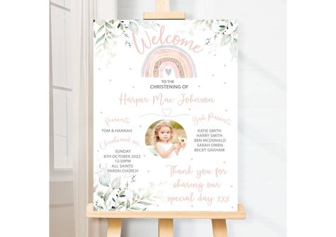 Birthday Party Welcome Board, Party Welcome Board, Baptism Welcome Sign, Watercolour Rainbow, Rainbow Eucalyptus, Christening Decorations, Rainbow Sign, Milestone Board, Welcome Board