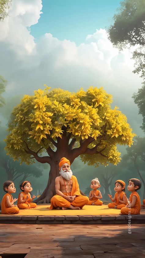 Happy Guru Purnima with this 3d wallpaper, dedicated to spiritual academic teachers Gurukulam Images, Guru And Student, Rishi Muni, Guru Wallpaper, Guru Purab, Guru Ram Das, Teacher Wallpaper, Meditation Teacher, Student Images