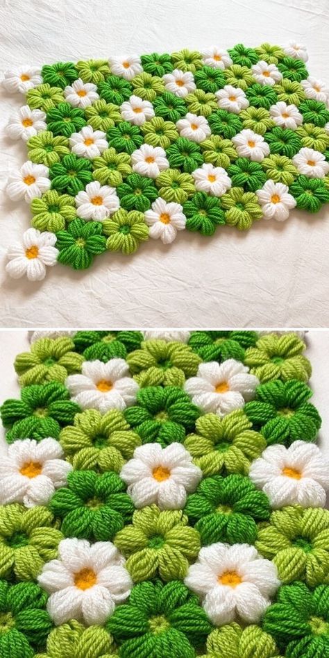 Crocheted Rugs, Puff Flower, Tote Crochet, Crochet Flower Blanket, Tas Mini, Crochet Mignon, Confection Au Crochet, Crochet Blanket Designs, Crocheted Flowers