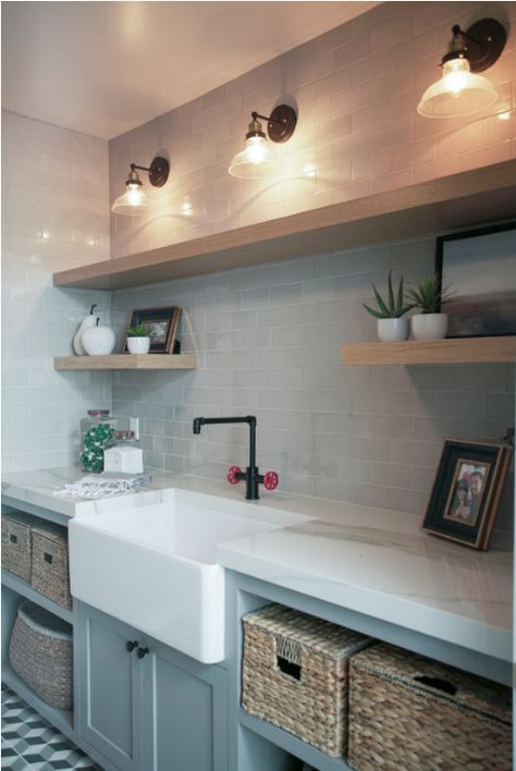 Drew And Jonathan Scott, Laundry Room Countertop, Laundry Room Organization Storage, Mudroom Laundry Room, Scott Brothers, Laundry Room Shelves, Laundry Room Inspiration, Jonathan Scott, Knick Knack