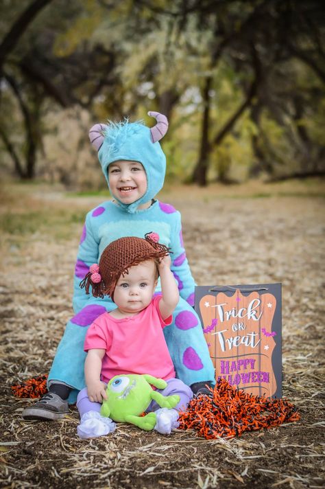 Siblings Costumes Halloween, Monsters Inc Sibling Costumes, Halloween Costumes For 2 Under 2, Halloween Costume For Brother And Sister, Cute Sibling Costumes, Baby And Toddler Costumes For Siblings, Cute Sibling Halloween Costumes, Big Brother Little Sister Halloween, Young Sibling Halloween Costumes