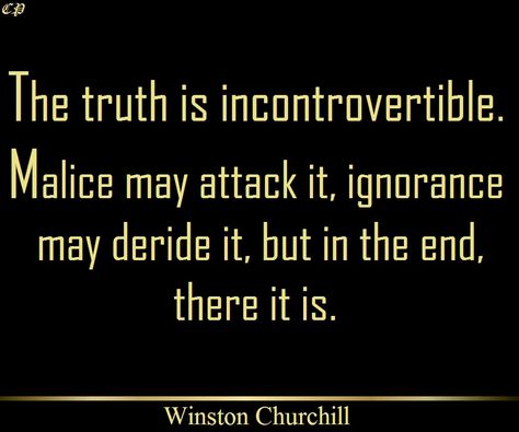 "The truth is incontrovertible. Malice may attack it, ignorance may deride it, but in the end, there it is." - Winston Churchill The Truth Is Incontrovertible, Quotes About Truth, Tiktok Quotes, Positive Inspiration, Winston Churchill, Truth Quotes, Bad Habits, In The End, Churchill