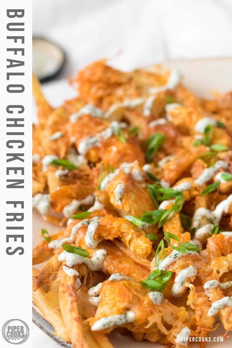 Cheese Fries With Chicken, Fries With Chicken And Cheese, Chicken Bacon Ranch Loaded Fries, Buffalo Chicken Loaded Fries, Bk Chicken Fries, Garlic Potatoes Recipe, Travel Thursday, Buffalo Chicken Fries, Dirty Fries