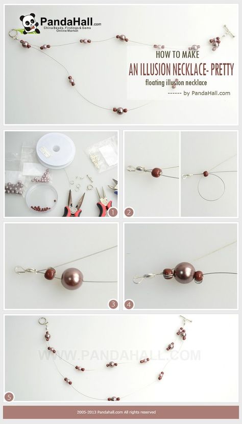 Panda Hall, Illusion Necklace, Floating Necklace, Diy Jewelry Inspiration, Necklace Tutorial, Jewelry Making Necklace, Diy Wire Jewelry, Wire Work Jewelry, Jewelry Techniques