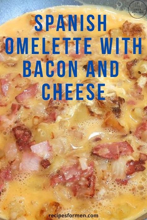 Spanish Omelette with Bacon and Cheese Spanish Omelette Recipe Breakfast, Bacon Omelette Recipe Easy, Omelette Recipe Easy Breakfast Ideas, Omlete Recipe Omelettes, Omelette Photography, Omelette Aesthetic, Breakfast Omelette Ideas, Omelette Recipe Breakfast, Mexican Omelette