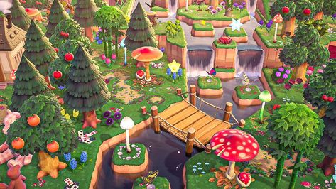 Fairy Cottage Core Animal Crossing, Kidcore Forest Acnh, Acnh Fairy Entrance, Acnh Fairy Town, Acnh Enchanted Forest Entrance, Animal Crossing Simple Island, Enchanted Forest Animal Crossing, Fairycore Nooks Cranny Acnh, Acnh Festival Area