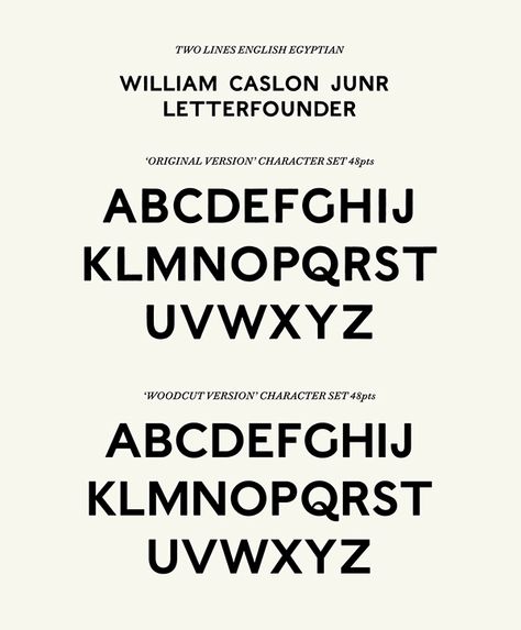 Digital revival of the first ever printing sans serif which went by the name 'Two Line English Egyptian.' Portfolio Moodboard, Old School Fonts, Letterpress Font, Letter Styles, Minimal Font, Typography Served, Type Specimen, Luxury Font, Cafe Branding