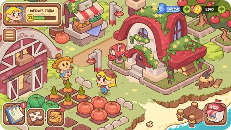 M's Farm | Mobile Game Art on Behance Isometric Farm Game Art, My Dear Farm Game Layout, Cute Farm Illustration, Cute Farm Drawing, Isometric Farm, Isometric Game Art, 2d Mobile Game, Mobile Game Art, Game Design Concept