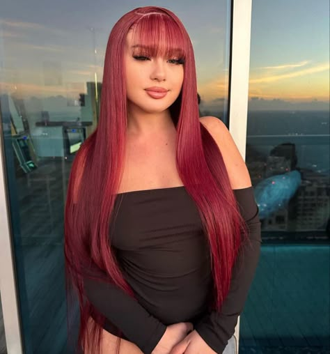 Face Card Valid, Red Hair With Bangs, Black Red Hair, Hair Color Underneath, Birthday Hairstyles, Dark Red Hair, Braided Cornrow Hairstyles, Work Hairstyles, Hair Ponytail Styles